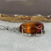 Natural Amber with Cubic Zirconia in S925 Sliver Necklace 15.05g 30.8 by 19.4 by 15.1mm - Huangs Jadeite and Jewelry Pte Ltd