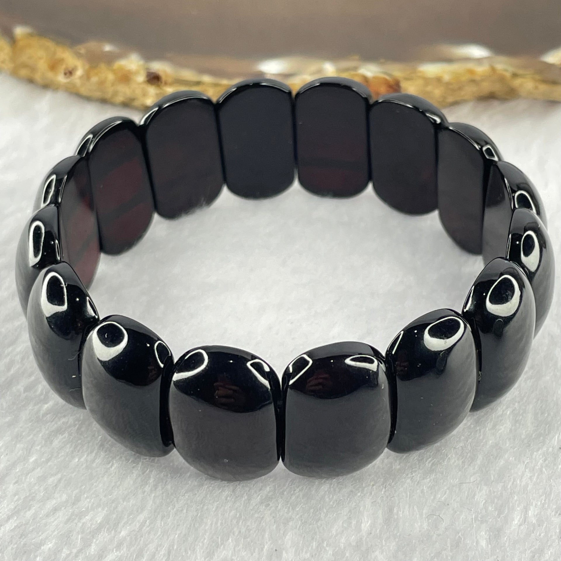 Natural Black Gold King Amber Beads Bracelet 天然黑金王琥珀手链 17.37g 17cm 20.5 by 11.9 by 6.5mm 16pcs - Huangs Jadeite and Jewelry Pte Ltd