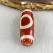 Natural Powerful Tibetan Old Oily Red White Agate One Eye Gold Metal Element Dzi Bead Heavenly Master (Tian Zhu) 一眼金天珠 11.08g 37.6 by 13.6mm - Huangs Jadeite and Jewelry Pte Ltd