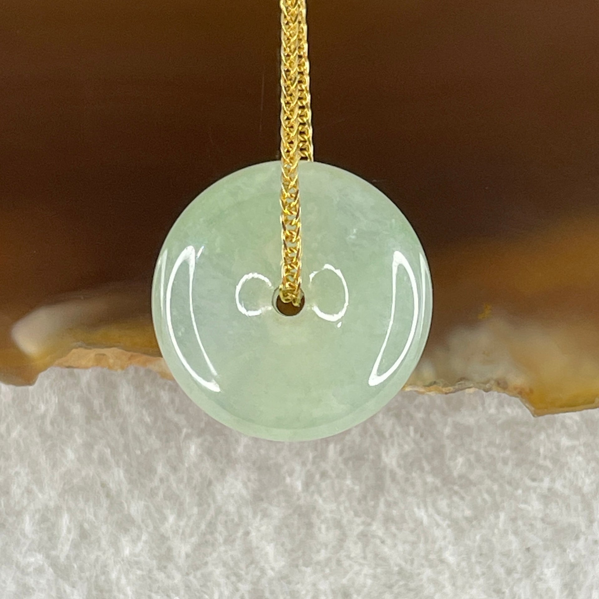 Type A Natural Semi Icy Light Green Jadeite Ping An Kou Pendant 4.19g 15.5 by 6.0mm - Huangs Jadeite and Jewelry Pte Ltd