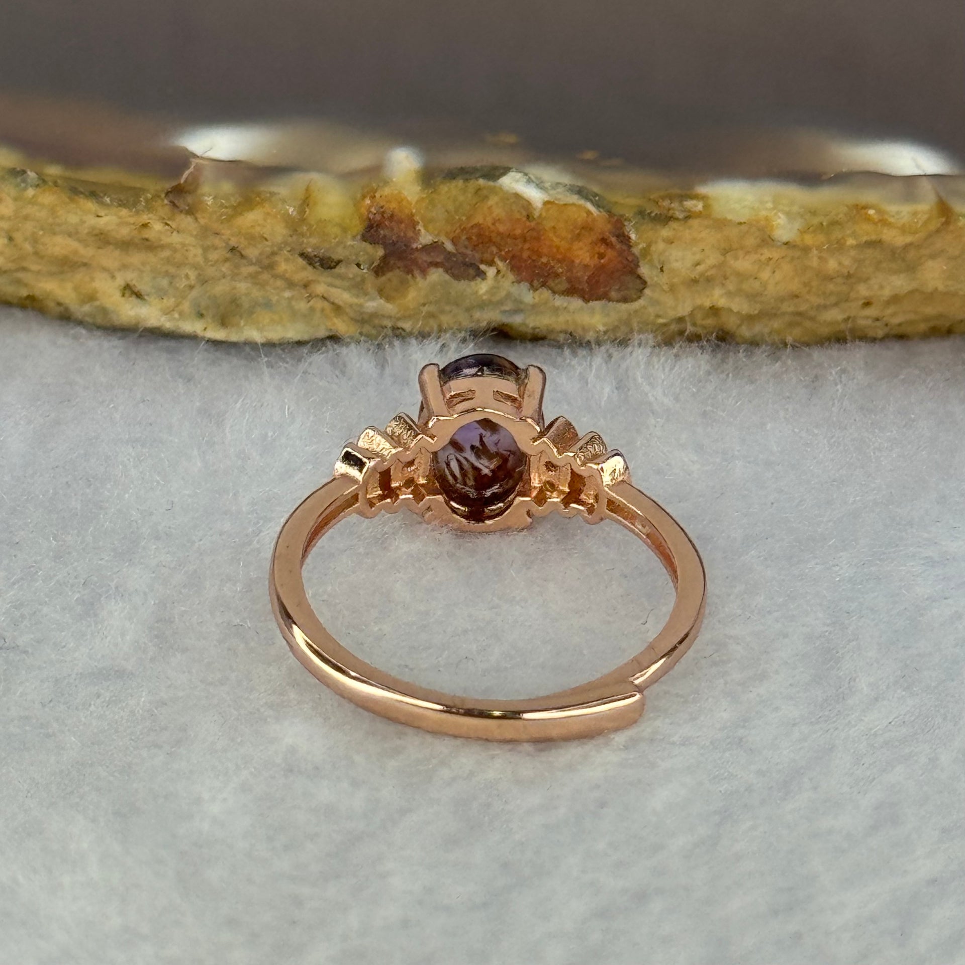 Good Grade Natural Auralite 23 in S925 Silver Rose Gold Color Ring (Adjustable Ring) 1.71g 8.0 by 6.0 by 2.5mm - Huangs Jadeite and Jewelry Pte Ltd