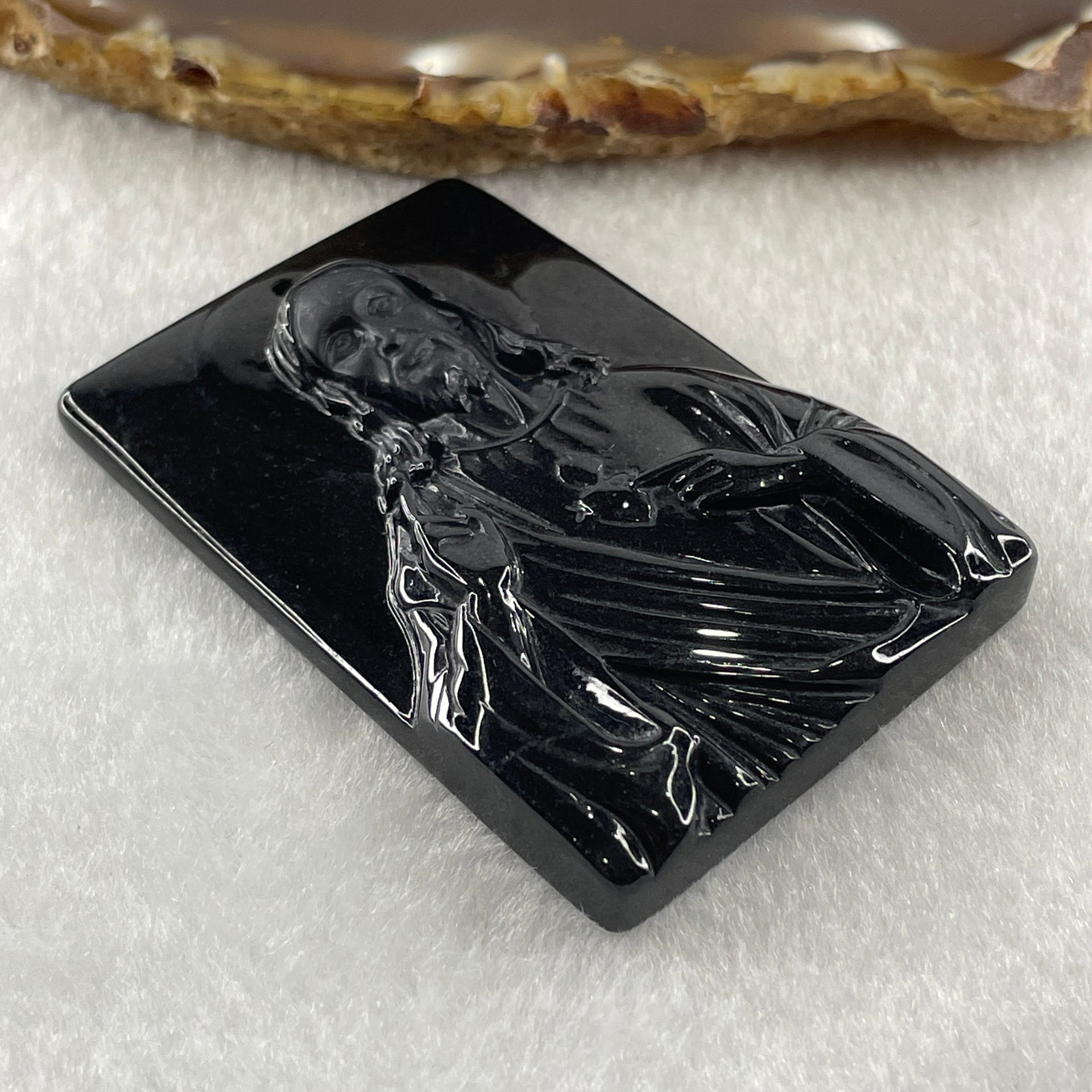 Type A Opaque Black Omphacite Jadeite Jesus Christ Pendant 40.65g 58.6 by 39.3 by 8.2mm - Huangs Jadeite and Jewelry Pte Ltd