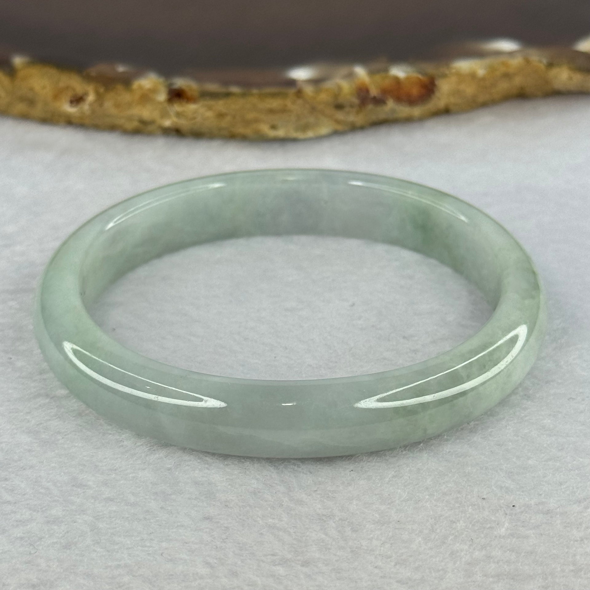 Type A Light Green Lavender Jadeite Oval Bangle 27.97g Internal Diameter 52.08mm 9.6 by 6.1mm (Very Slight External Rough) - Huangs Jadeite and Jewelry Pte Ltd