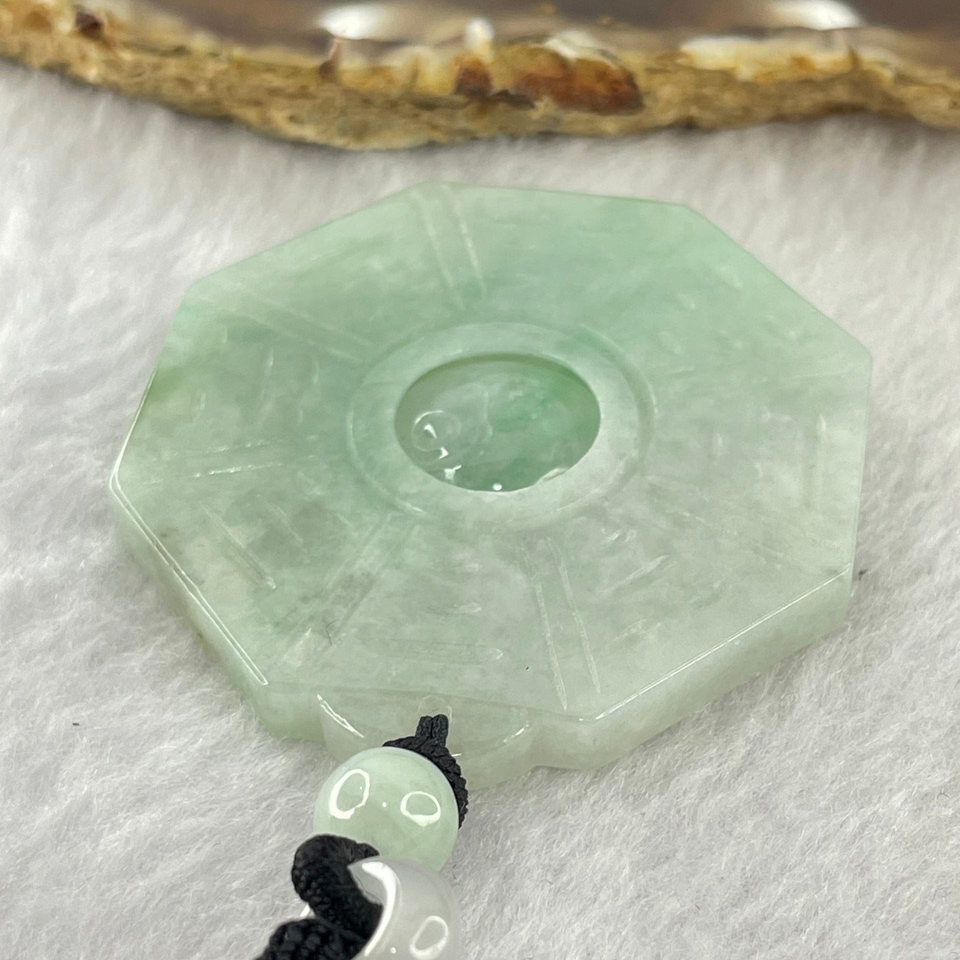 Type A Light Green Jadeite Tai Chi Bagua Pendant Necklace 33.87g 48.3 by 46.0 by 5.4mm - Huangs Jadeite and Jewelry Pte Ltd