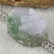 Type A Lavender and Blueish Green Jadeite Male Pixiu in S925 Sliver with Crystals Bracelet 14.06g 22.2 by 15.5 by 13.0mm - Huangs Jadeite and Jewelry Pte Ltd