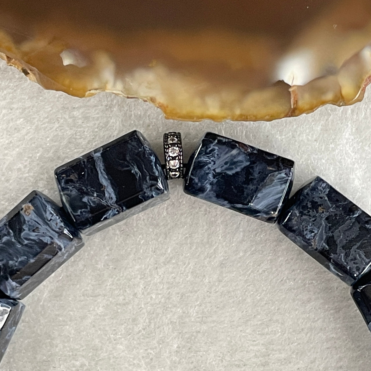 Certified Very Good Grade Natural Blue Pietersite Lulutong Beads Bracelet 31.520g 16cm 8.4mm 15 Lulutong