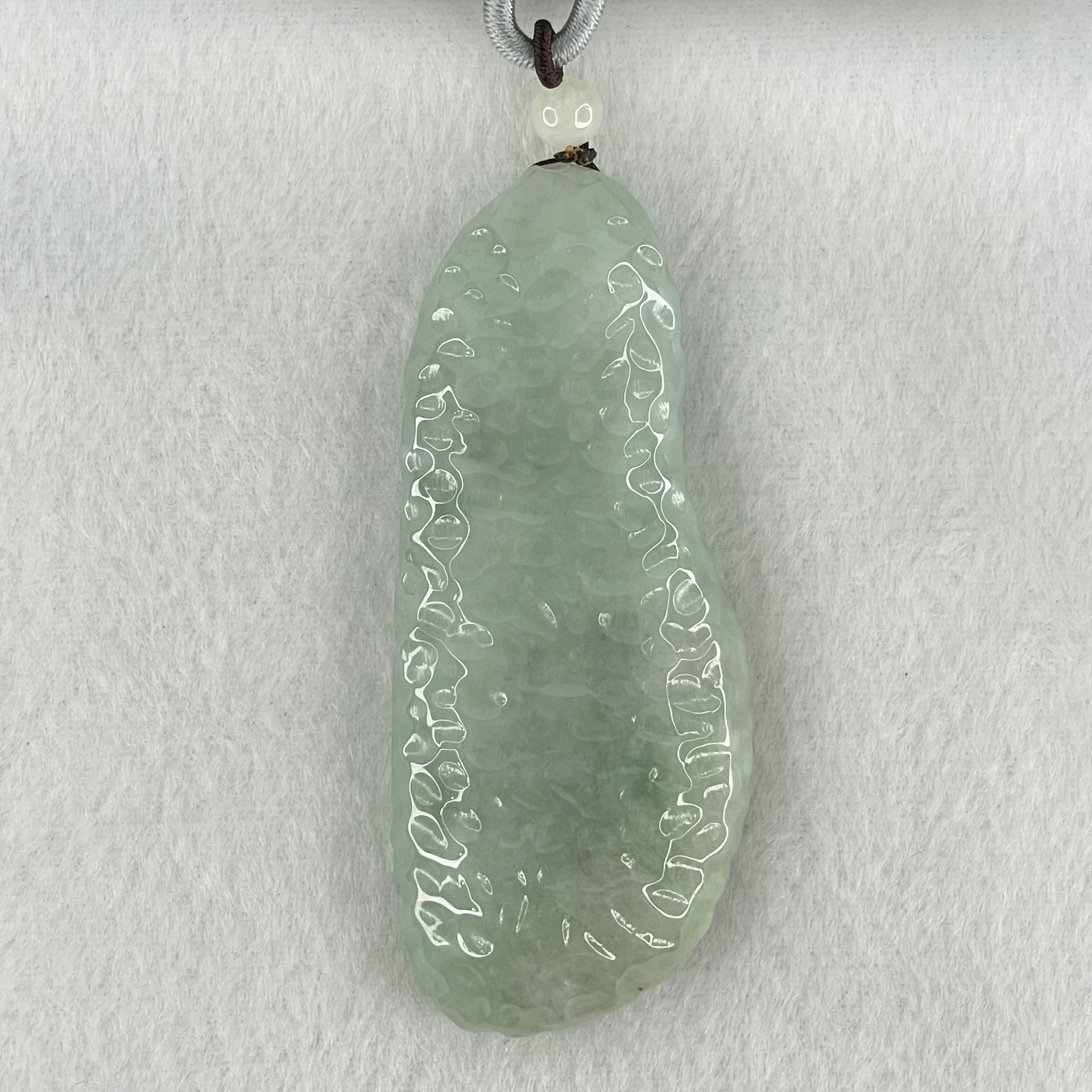 Type A Light Blueish Green Jadeite Seeking Enlightenment with Buddha Pendant 68.18g 78.6 by 32.5 by 12.5mm - Huangs Jadeite and Jewelry Pte Ltd
