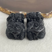 Certified Natural Type A Black Omphacite Jadeite Pixiu pair Pendant Each About 62.04g 50.6 by 28.6 by 21.4mm And 64.08g 50.0 by 27.5 by 22.7mm - Huangs Jadeite and Jewelry Pte Ltd