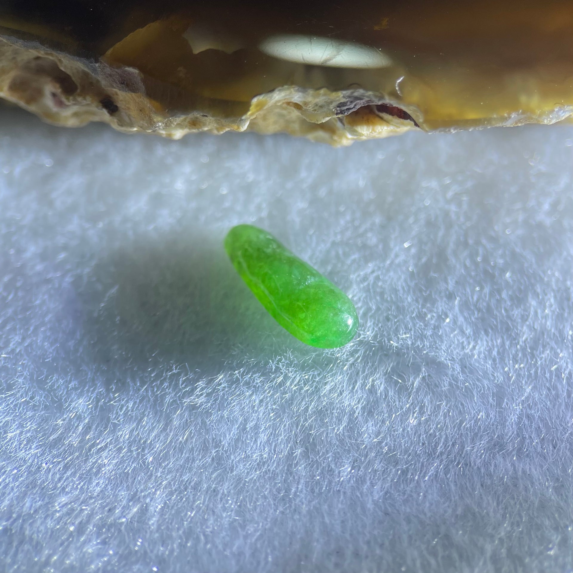 Type A Old Mine Full Green Jadeite Peapod Charm Stone For Setting 0.16g 10.3 by 4.0 by 2.0mm - Huangs Jadeite and Jewelry Pte Ltd
