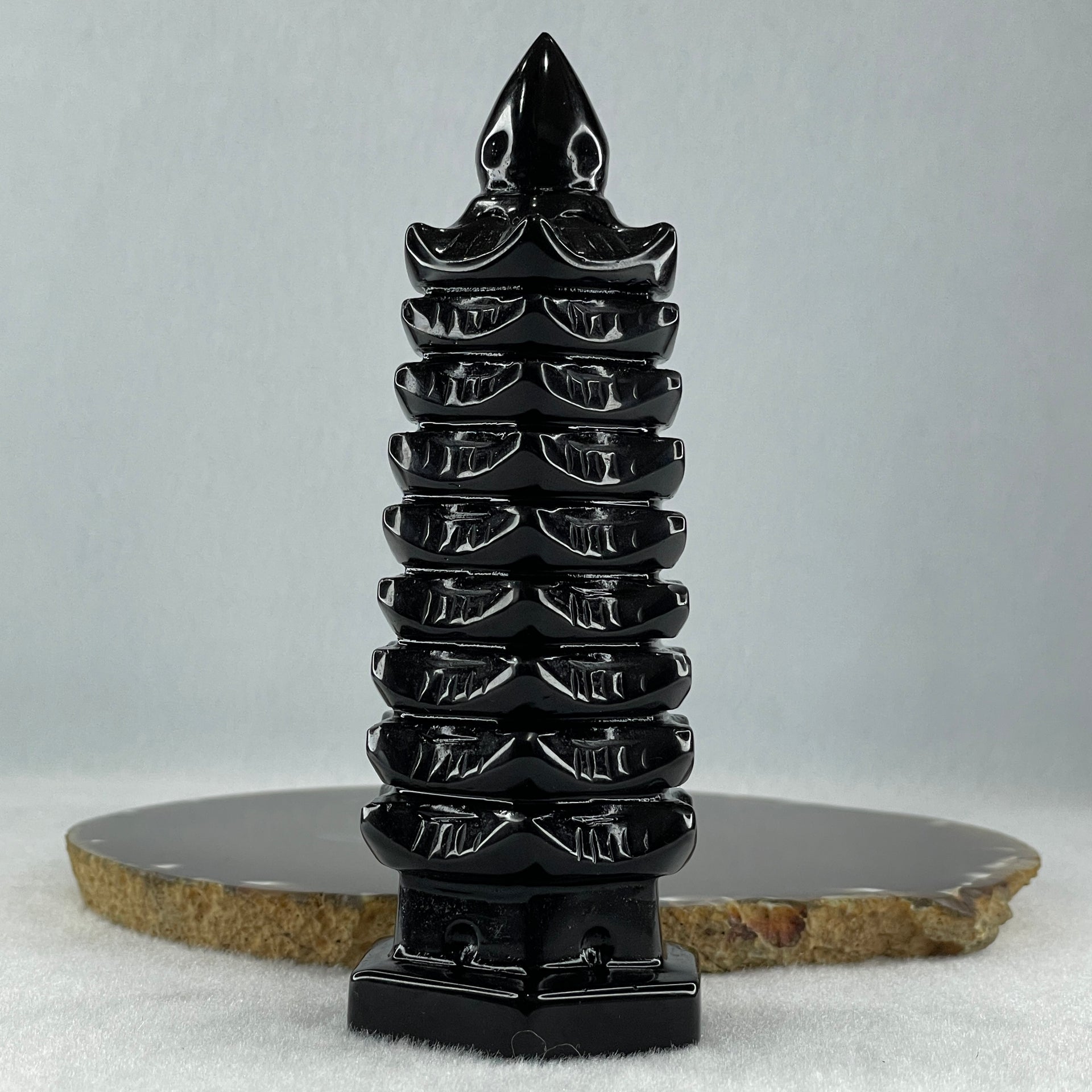 Black Obsidian Pagoda Display 289.4g 49.0 by 45.0 by 129.0mm - Huangs Jadeite and Jewelry Pte Ltd