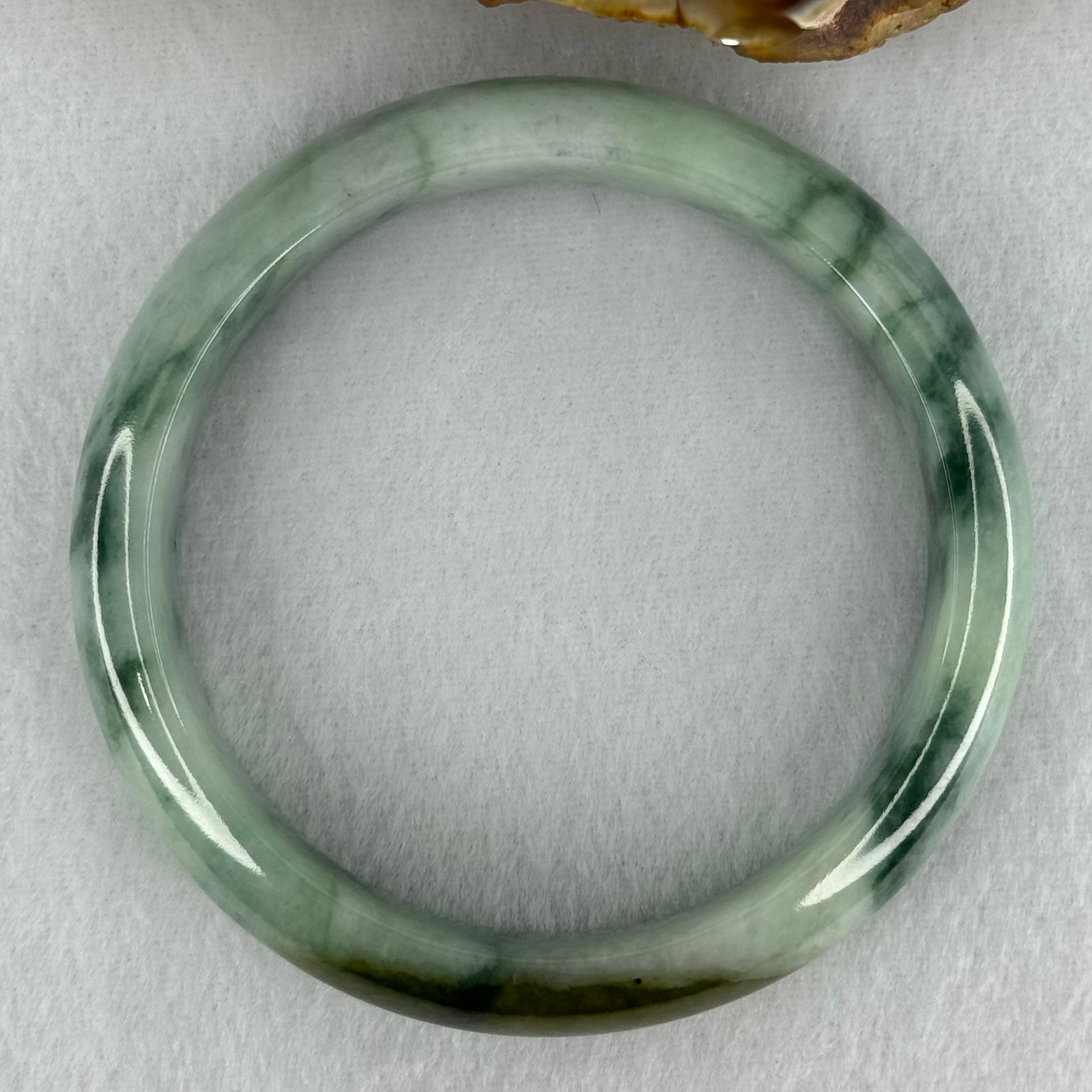 Type A Light Green with Dark Green Piao and Brown Patch Jadeite Bangle Internal Diameter 58.7mm 65.92g 14.9 by 8.5mm (Slight Internal Lines) - Huangs Jadeite and Jewelry Pte Ltd