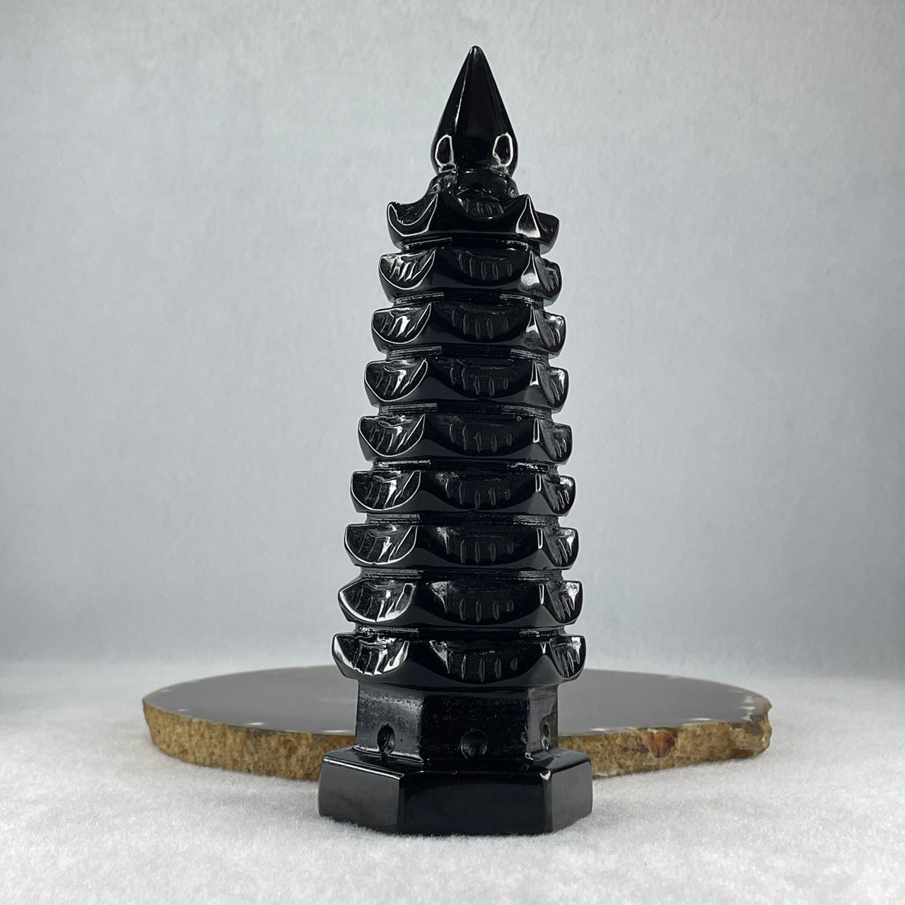 Black Obsidian Pagoda Display 396.8g 50.0 by 55.0 by 160.0mm - Huangs Jadeite and Jewelry Pte Ltd