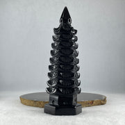 Black Obsidian Pagoda Display 396.8g 50.0 by 55.0 by 160.0mm - Huangs Jadeite and Jewelry Pte Ltd