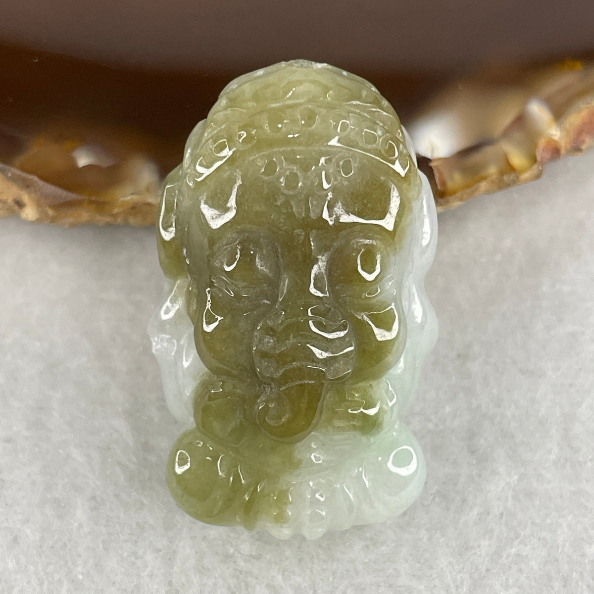 Natural Type A Faint Green & Brown Jadeite Ganesha Pendant | 33.3x21.0x12.8mm Sculpted Amulet (15.52g | Remover of Obstacles, Earth-Wood Wisdom & Sacred Prosperity)