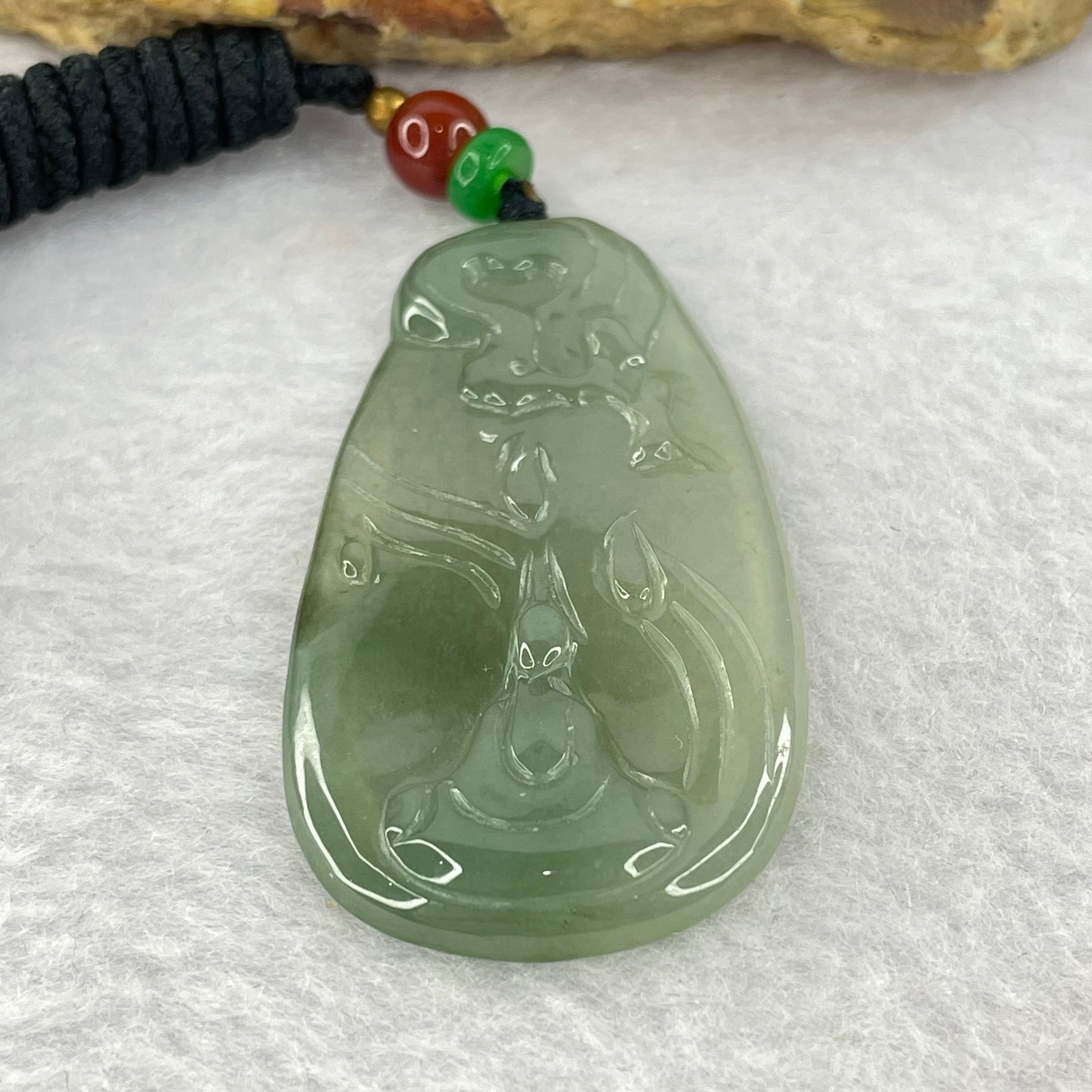 Type A Blueish Green Jadeite Benefactor Pendent 12.10g 48.0 by 26.0 by 4.2mm - Huangs Jadeite and Jewelry Pte Ltd