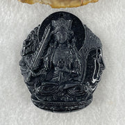 Type A Opaque Black Omphacite Jadeite Good Vs Evil Akasagarbha Bodhissattva Pendant Ox and Tiger Zodiac Guardian 45.77g 50.8 by 43.8 by 13.1mm - Huangs Jadeite and Jewelry Pte Ltd