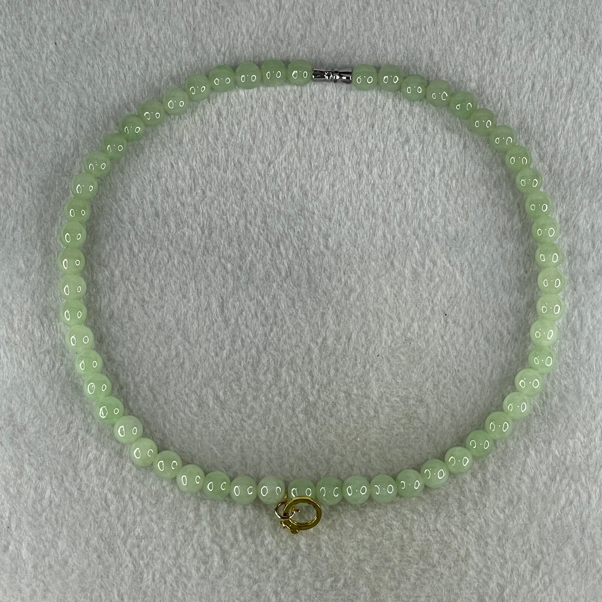 Type A Natural Semi Icy Light Green Jadeite Beads Necklace 39.10g 40cm 7.5mm 54Beads - Huangs Jadeite and Jewelry Pte Ltd