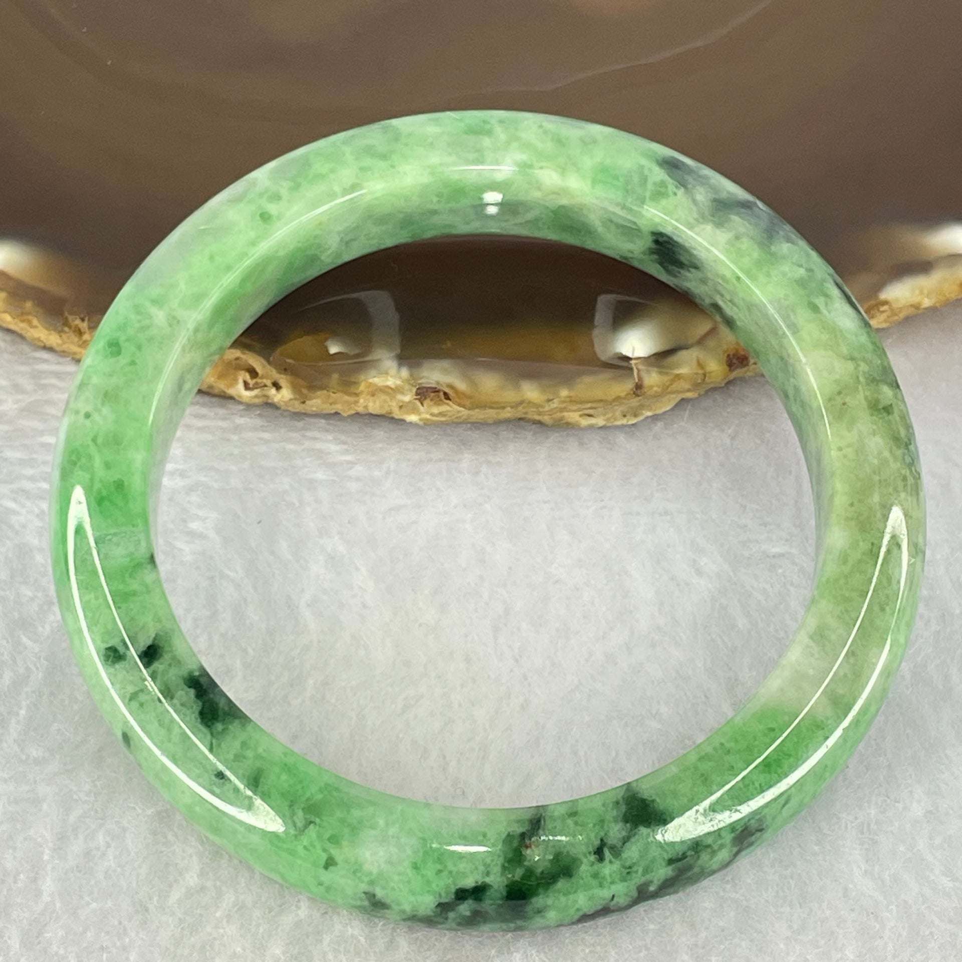 Type A Spicy Green With Dark Green Piao Hua Jadeite Bangle Internal Diameter 56.3mm 58.27g 11.9 by 9.0mm (Close to Perfect) - Huangs Jadeite and Jewelry Pte Ltd