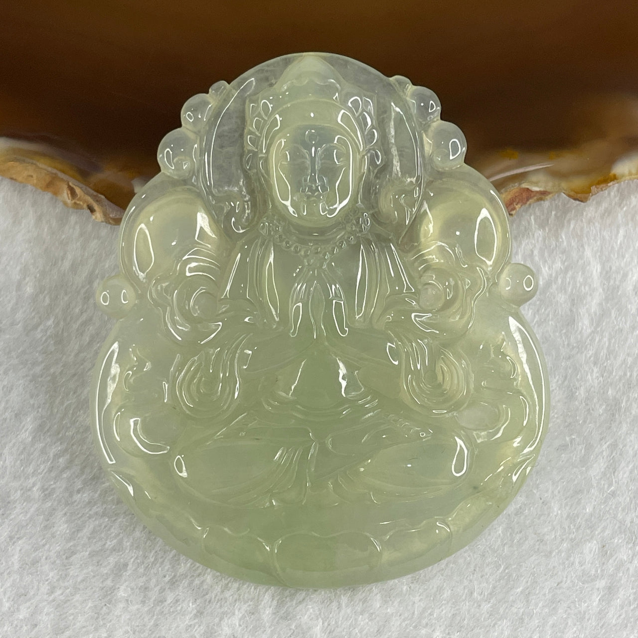 Natural Type A High Icy Light Green Jadeite Guan Yin Pendant 24.77g 54.9 by 47.4 by 6.1mm