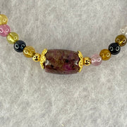 Natural Tourmaline Beads with Melon Charm in S925 Sliver Gold Color Bracelet 4.06g 16cm 9.4 by 6.9mm - Huangs Jadeite and Jewelry Pte Ltd