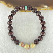 Natural Blood Rosewood with Variscite Beads Bracelet 天然血檀寿山石手链 8.27g 15cm 8.7mm 3 Beads 8.5mm 18 Beads - Huangs Jadeite and Jewelry Pte Ltd