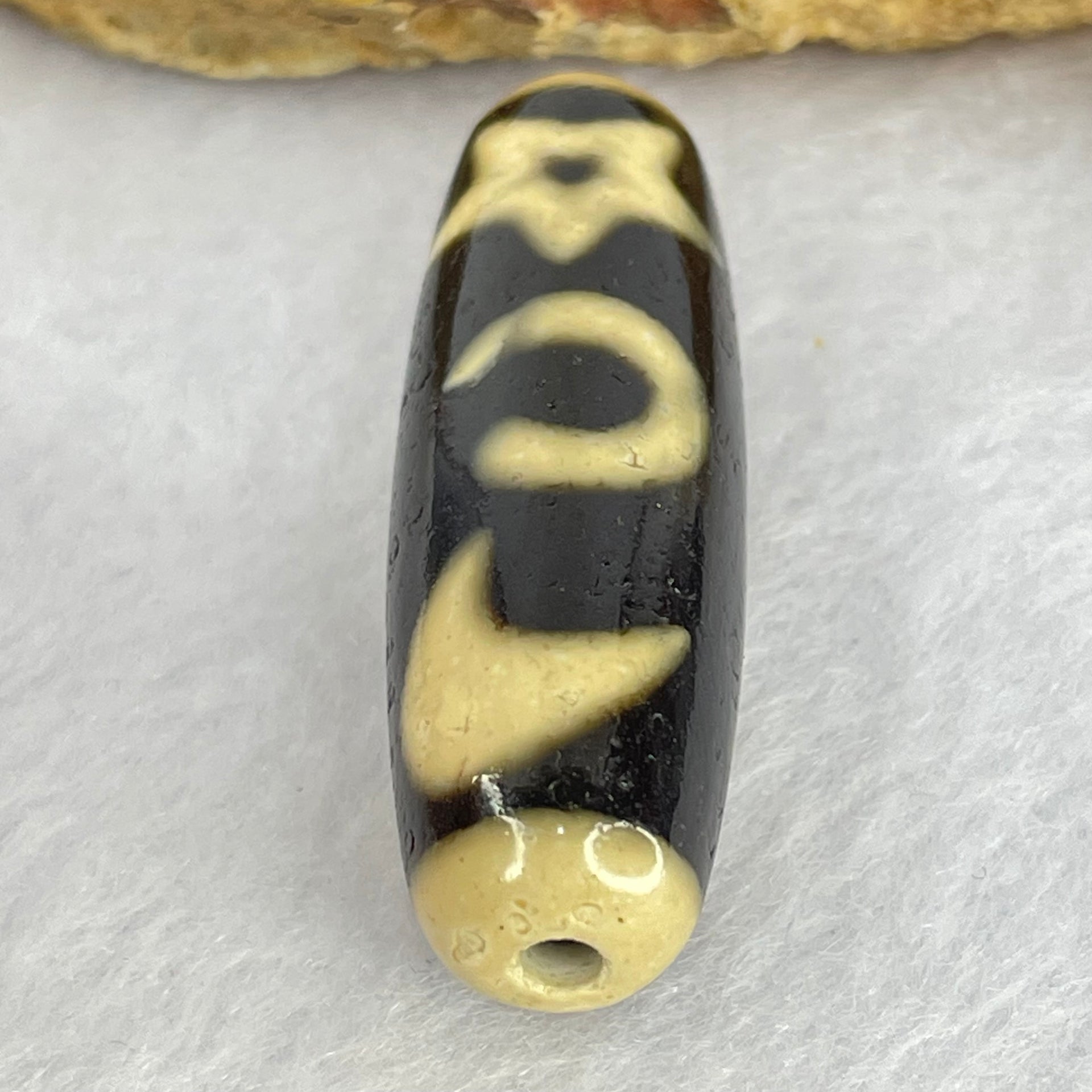 Natural Powerful Tibetan Old Oily Agate Cai Shen with Moon Sun Star Dzi Bead Heavenly Master (Tian Zhu) 财神天珠 8.91g 38.1 by 12.3mm - Huangs Jadeite and Jewelry Pte Ltd