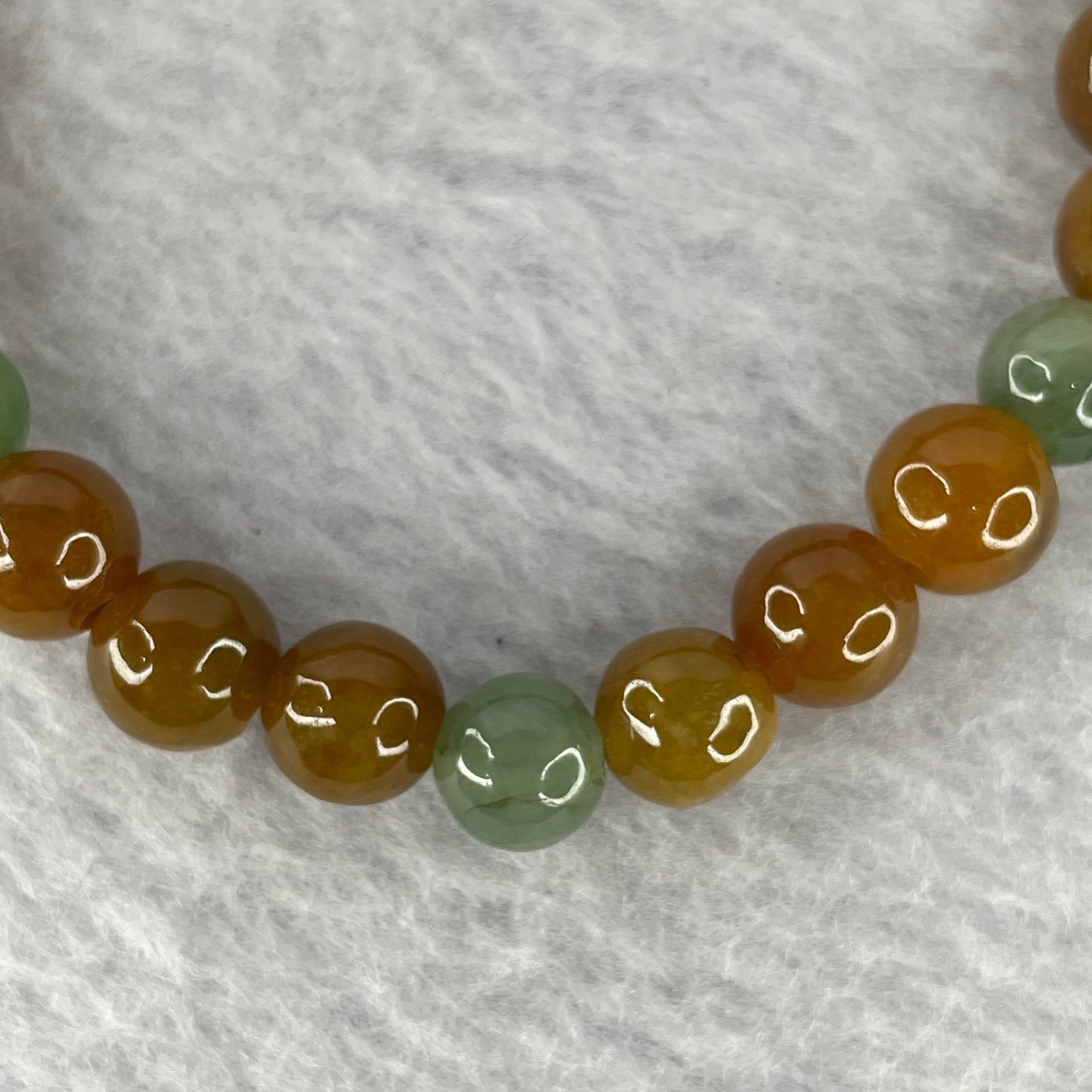 Type A Brown with Green Piao Hua Bracelet 15.50g 7.4 mm 25 Beads - Huangs Jadeite and Jewelry Pte Ltd