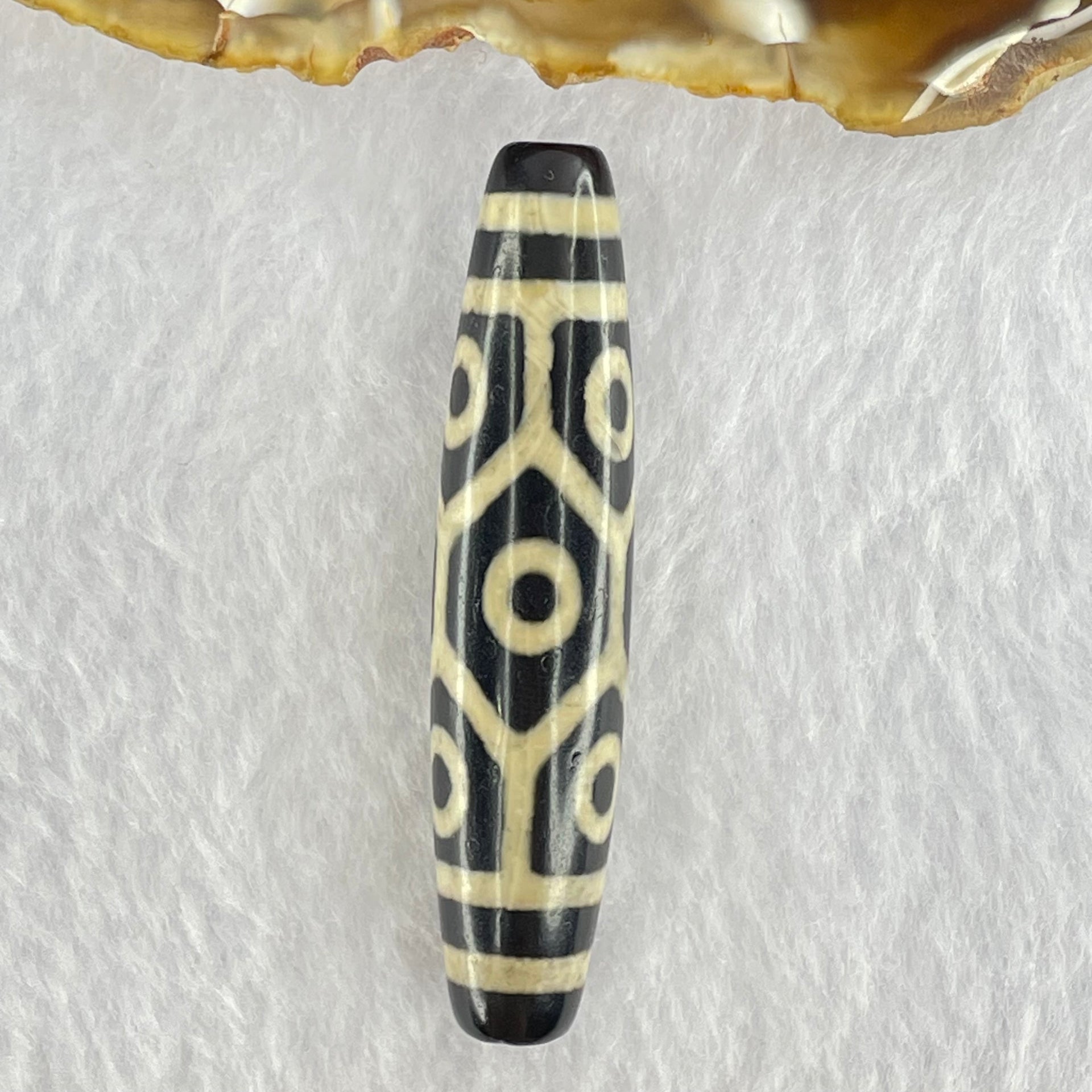 Natural Powerful Tibetan Old Oily Agate 9 Eyes Dzi Bead Heavenly Master (Tian Zhu) 九眼天诛 13.91g 57.4 by 12.8mm - Huangs Jadeite and Jewelry Pte Ltd