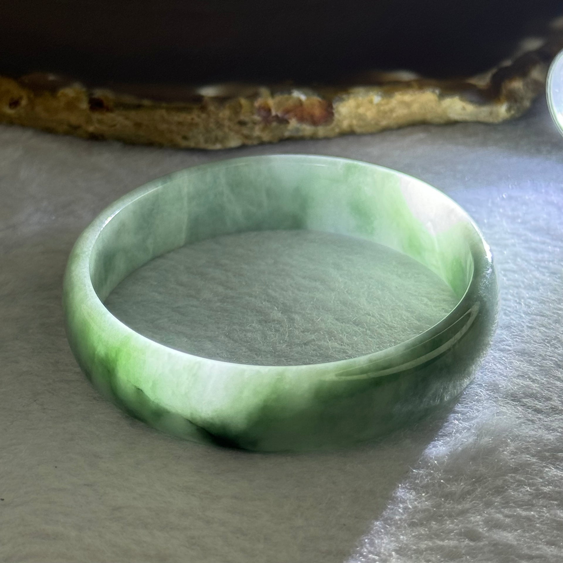 Type A Deep Green and Lavender Piao Hua Jadeite Bangle 27.61g Internal Diameter 52.4mm 12.6 by 5.5mm (Internal Line) - Huangs Jadeite and Jewelry Pte Ltd