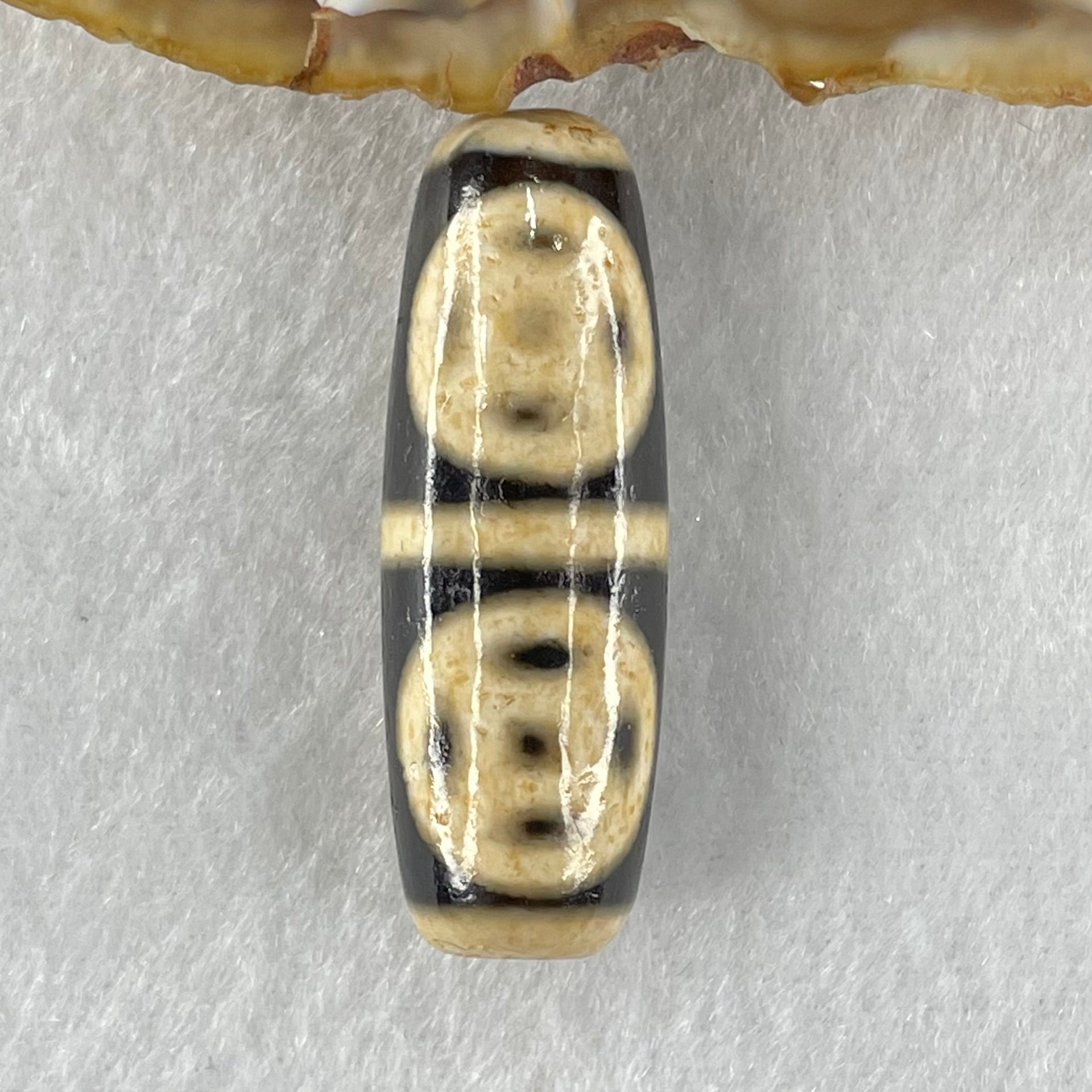 Natural Powerful Tibetan Old Oily Agate Four Coins Dzi Bead Heavenly Master (Tian Zhu) 9.29g 36.9 by 12.7mm - Huangs Jadeite and Jewelry Pte Ltd