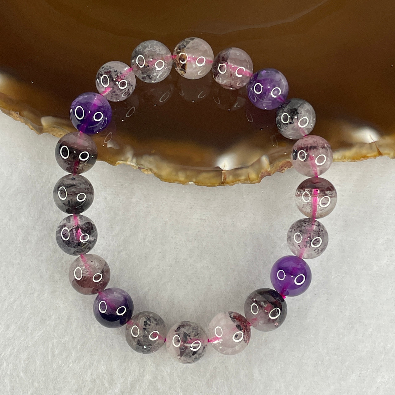 Certified Above Average Grade Natural Super 7 Crystal Beads Bracelet | 9.4mm Sacred 7-Mineral Synergy Power (21.50g | 15cm Wrist Sizing | 20 Beads)