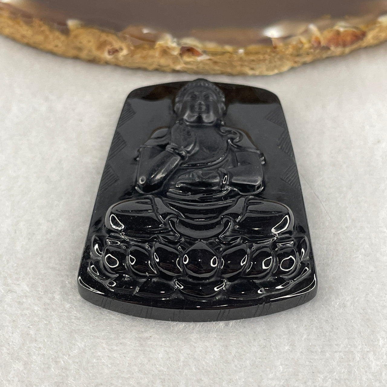 Certified Type A Opaque Black Omphacite Jadeite Amitabha Buddha Pendant | Infinite Light & Longevity Amulet (26.00g | 59.4 x 40.0 x 9.7mm)