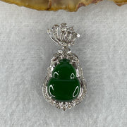 18K White Gold ICY Type A Green Omphasite Jadeite Hulu with Natural Diamonds Pendant 2.09g 27.3 by 13.8 by 6.7mm - Huangs Jadeite and Jewelry Pte Ltd