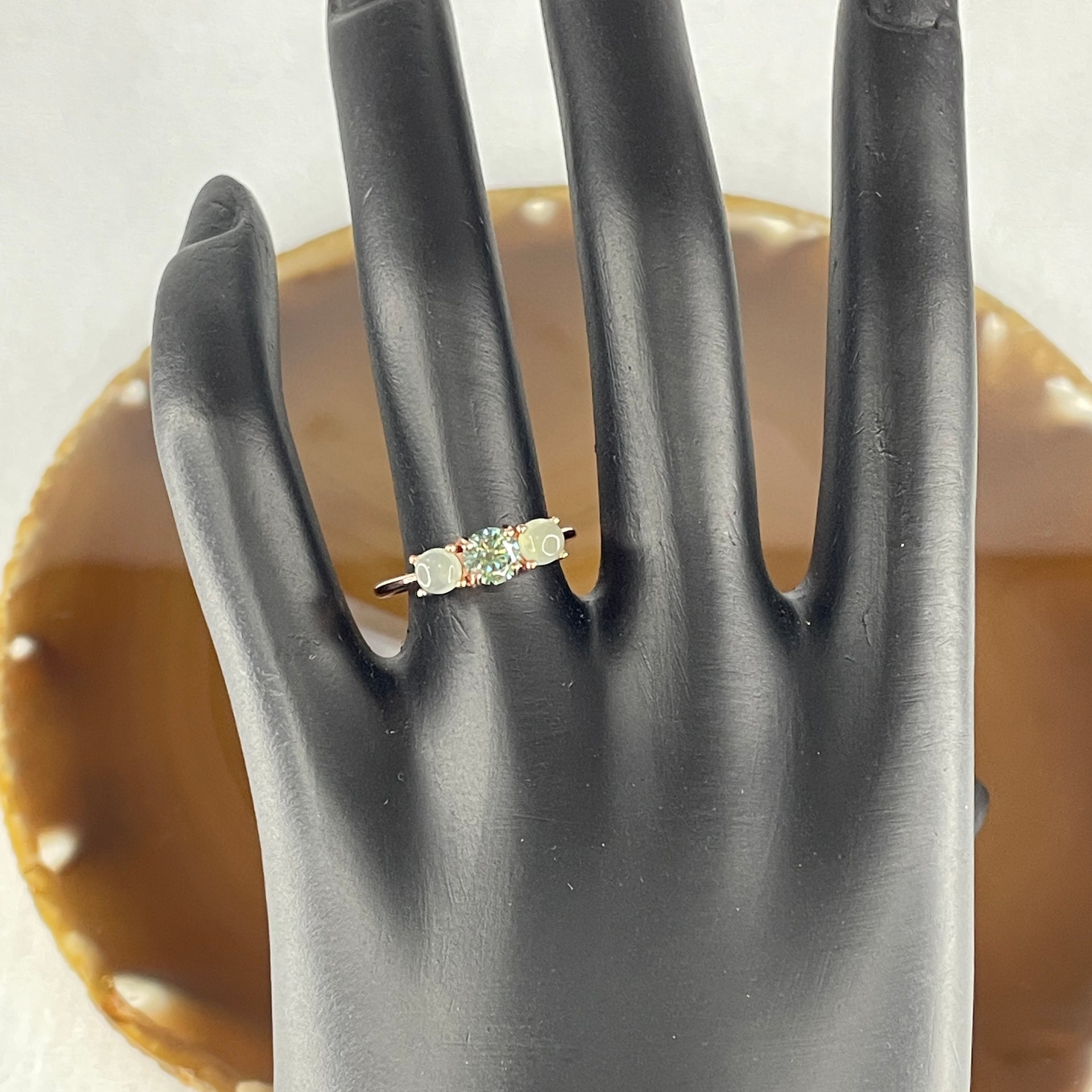 Natural Green Cubic Zirconia with Green Prehnite 1.56g 4.5 by 3.0mm 1 Bead - 4.0 by 2.5mm 2 Beads (Adjustable Size) - Huangs Jadeite and Jewelry Pte Ltd