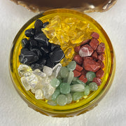 Yellow Liuli Wealth Pot with Five Element Crystal Fragment (Clear Quartz, Black Obsidian, Red Jasper, Citrine, Serpentine) Display Total Weight 702.75g 99.1 by 50.8mm - Huangs Jadeite and Jewelry Pte Ltd