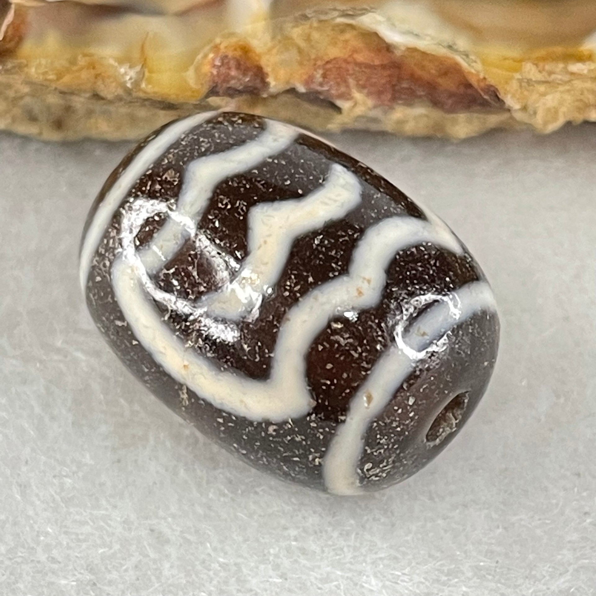 Natural Powerful Tibetan Old Oily Agate Double Garuda Dzi Bead Heavenly Master (Tian Zhu) 虎呀天诛 4.62g 17.6 by 13.1mm - Huangs Jadeite and Jewelry Pte Ltd