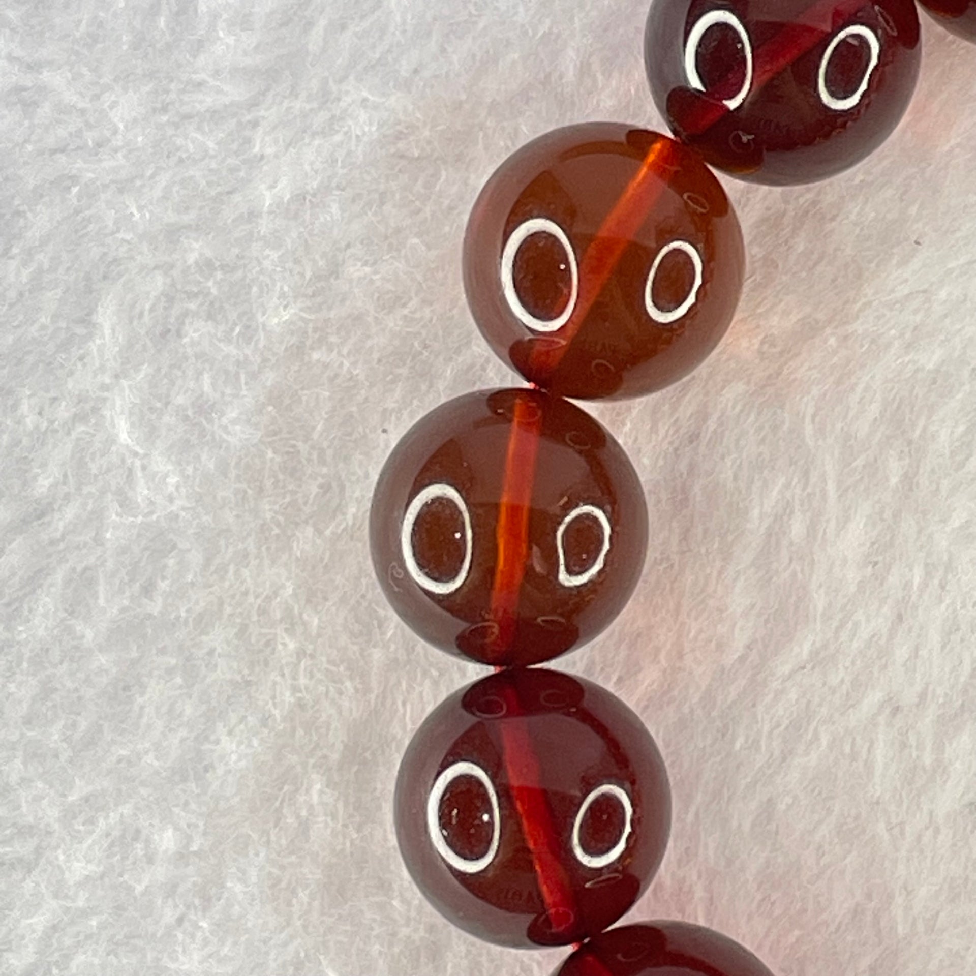 Good Grade Natural Blood Red Amber Beads Bracelet 20.41g 18cm 13.4mm 16 Beads - Huangs Jadeite and Jewelry Pte Ltd