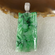 Antique Natural Type A Translucent Light Green with Old Mine Spicy Green and Dark Green Piao Hua Jadeite Bamboo and Twin Birds approx. 46.97 by 26.74 by 9.64mm in 18K White Gold and Natural Diamond Pendant 34.95g (108.66cts) BIG Cert. B010996 - Huangs Jadeite and Jewelry Pte Ltd