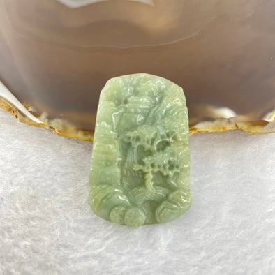 Type A Green Jadeite Shan Shui 8.38g 26.7 by 39.9 by 4.3mm - Huangs Jadeite and Jewelry Pte Ltd