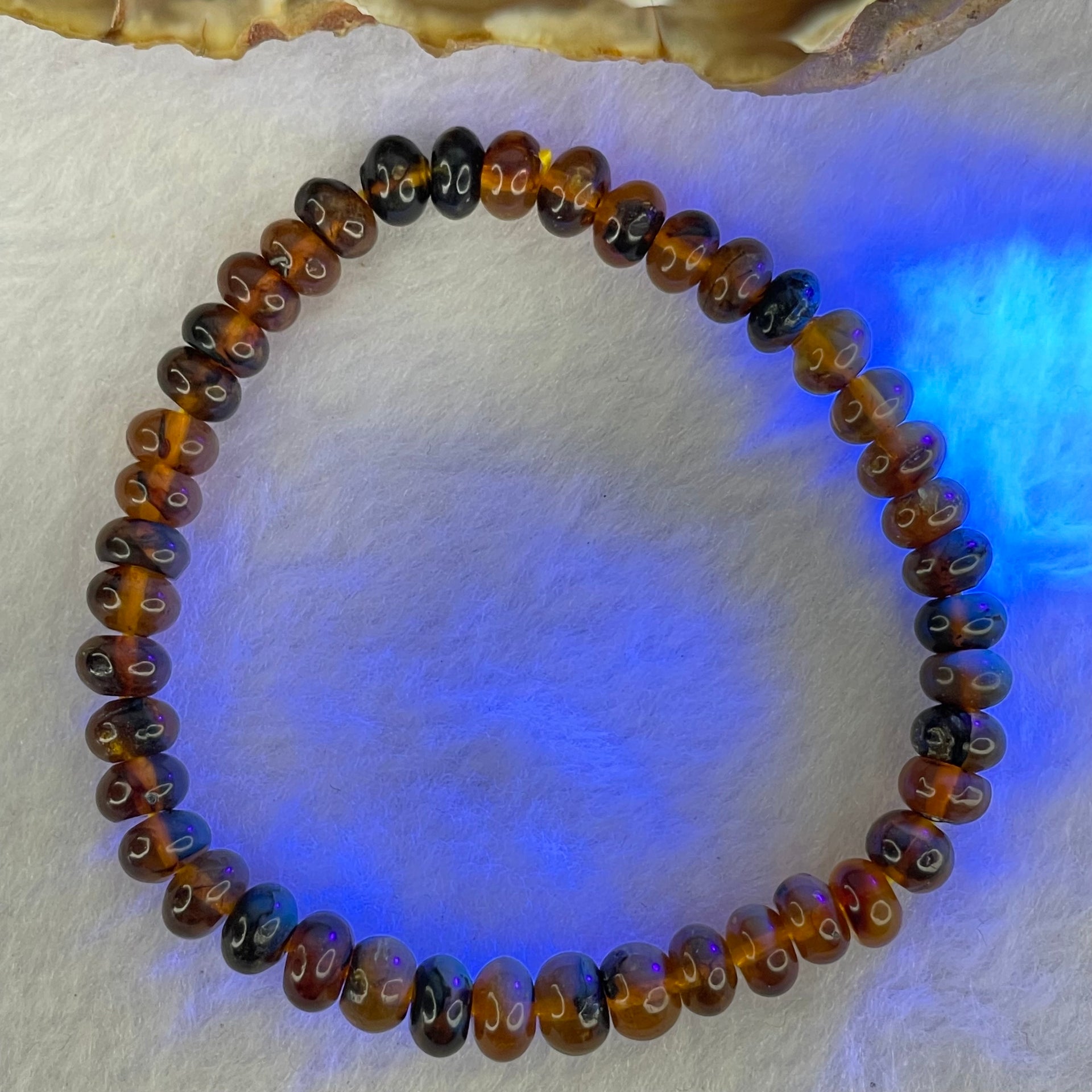 Natural Dark Brownish Yellow Medicine Amber Beads Bracelet 天然抚顺药珀手链 4.28g 15cm 6.6mm 42 Beads - Huangs Jadeite and Jewelry Pte Ltd