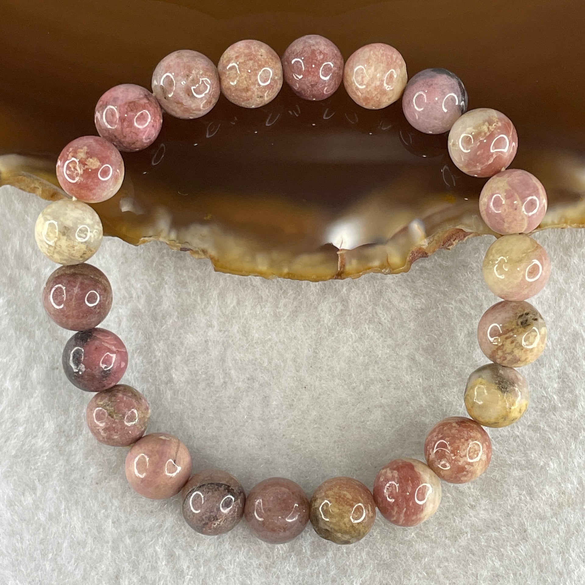 Natural Dark Pink Rhodonite Beads Bracelet 16.08g 14cm 8.1mm 22Beads - Huangs Jadeite and Jewelry Pte Ltd