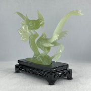 Natural Green Serpentine Double Phoenix with Wooden Stand Display 411.1g 25.0 by 70.0 by 170.0mm - Huangs Jadeite and Jewelry Pte Ltd