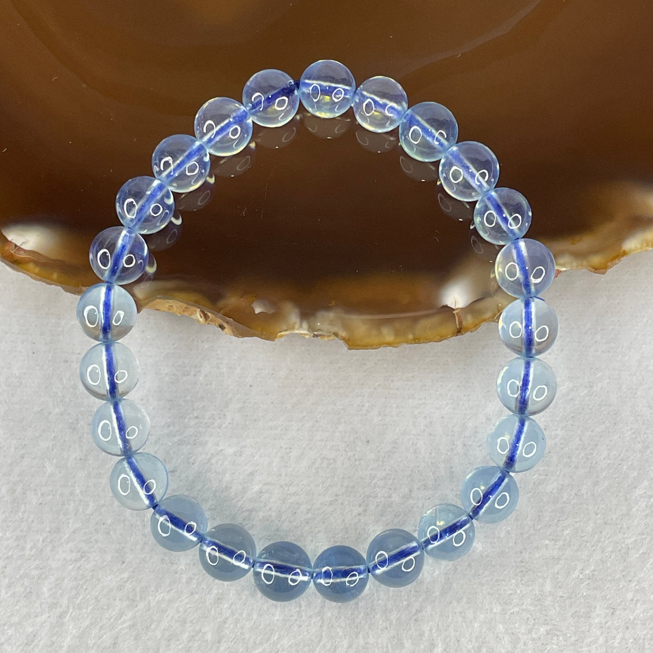 Certified Very Good Natural Transparent Aquamarine Beads Bracelet 15.74g 16cm 7.8mm 25 Beads