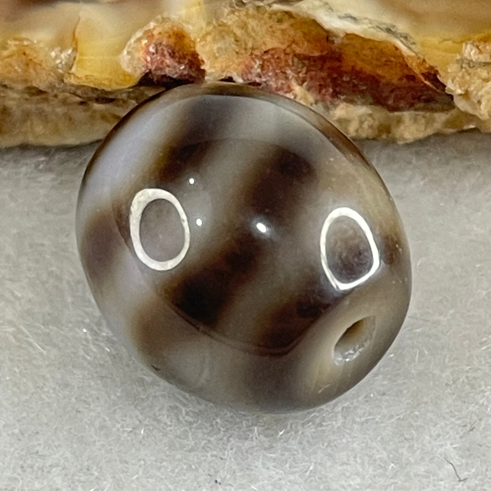 Natural Powerful Tibetan Old Oily Agate Water Wave Daluo Amulet (Tian Zhu) Dzi Bead 3.00g 13.6 by 12.6mm - Huangs Jadeite and Jewelry Pte Ltd