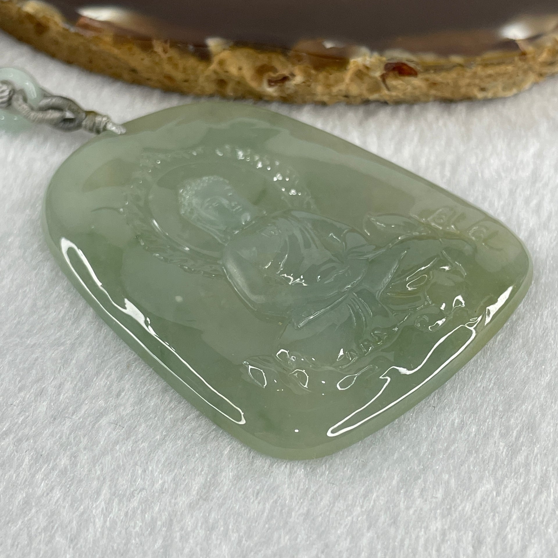 Type A Icy Light Green Jadeite Buddha Pendant 34.74g 61.3 by 48.3 by 5.5mm - Huangs Jadeite and Jewelry Pte Ltd