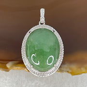 Type A Old Mine Spicy Green Cabochon Jadeite in S925 Sliver with Crystal Charm 6.60g 19.2 by 15.1 by 6.5mm - Huangs Jadeite and Jewelry Pte Ltd