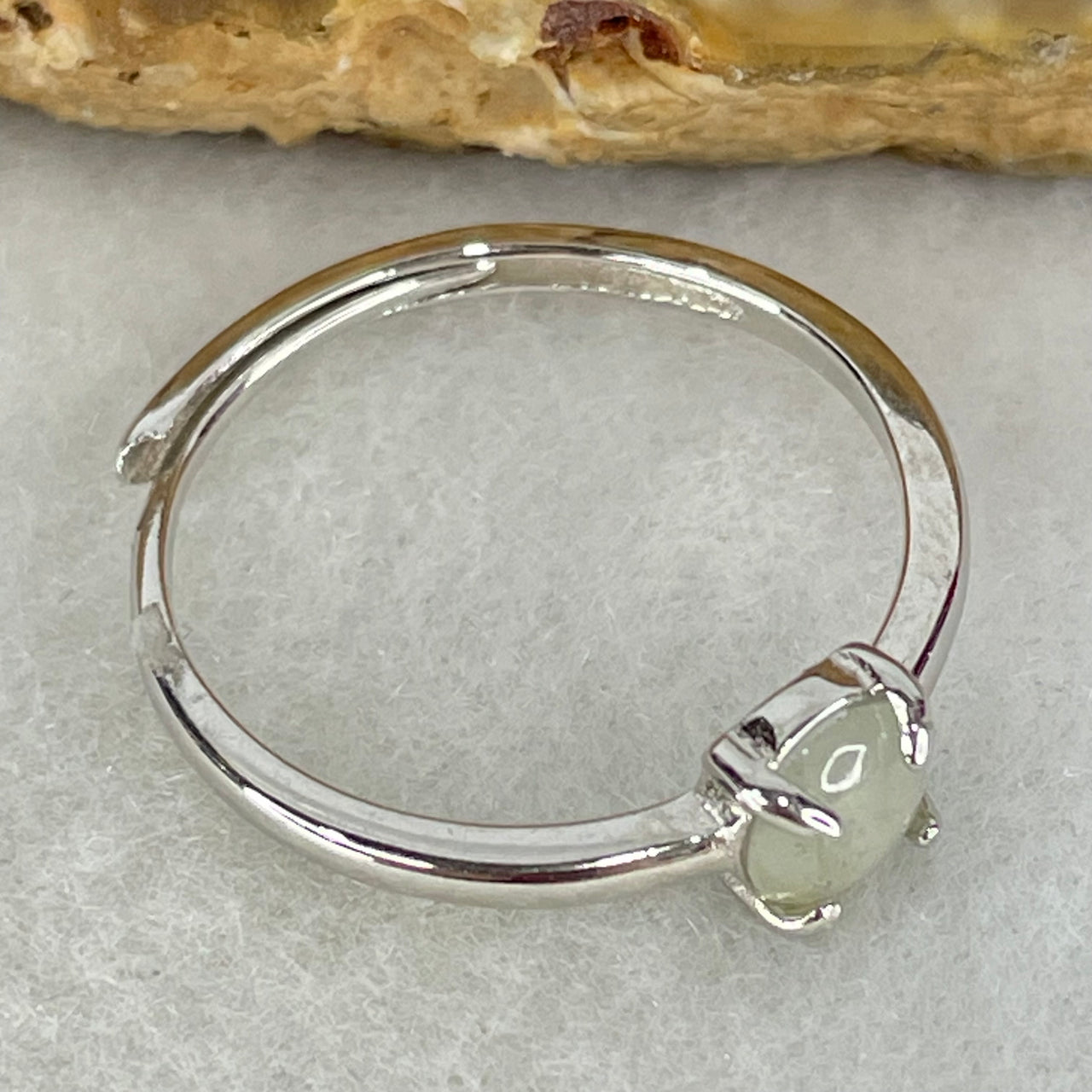 Type A Semi Icy Lavender Cabochon Jadeite in S925 Sliver Ring (Adjustable Size) 1.16g 5.2 by 3.0mm - Huangs Jadeite and Jewelry Pte Ltd