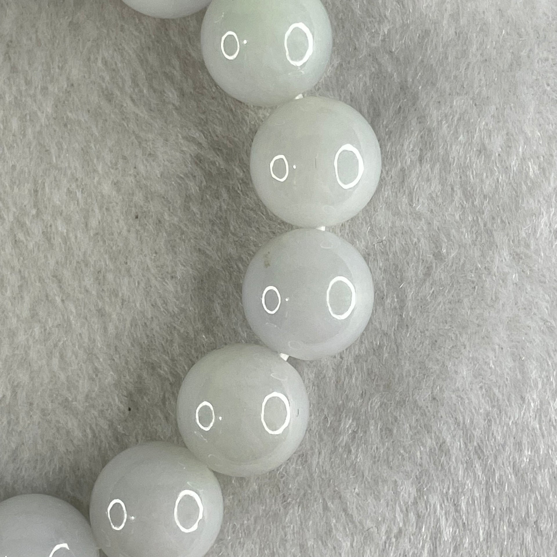 Type A Light Green with Light Lavender Jadeite Beads Bracelet 51.29g 15.5cm 12.3mm 16 Beads - Huangs Jadeite and Jewelry Pte Ltd