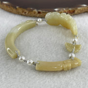 Natural Type A Light Yellowish with Light Green Jadeite Flowers with Dragon Head and Butterfly Bracelet 25.67g 7.2 by 8.4mm - Flower 40.4 by 16.5 by 6.1mm - Huangs Jadeite and Jewelry Pte Ltd