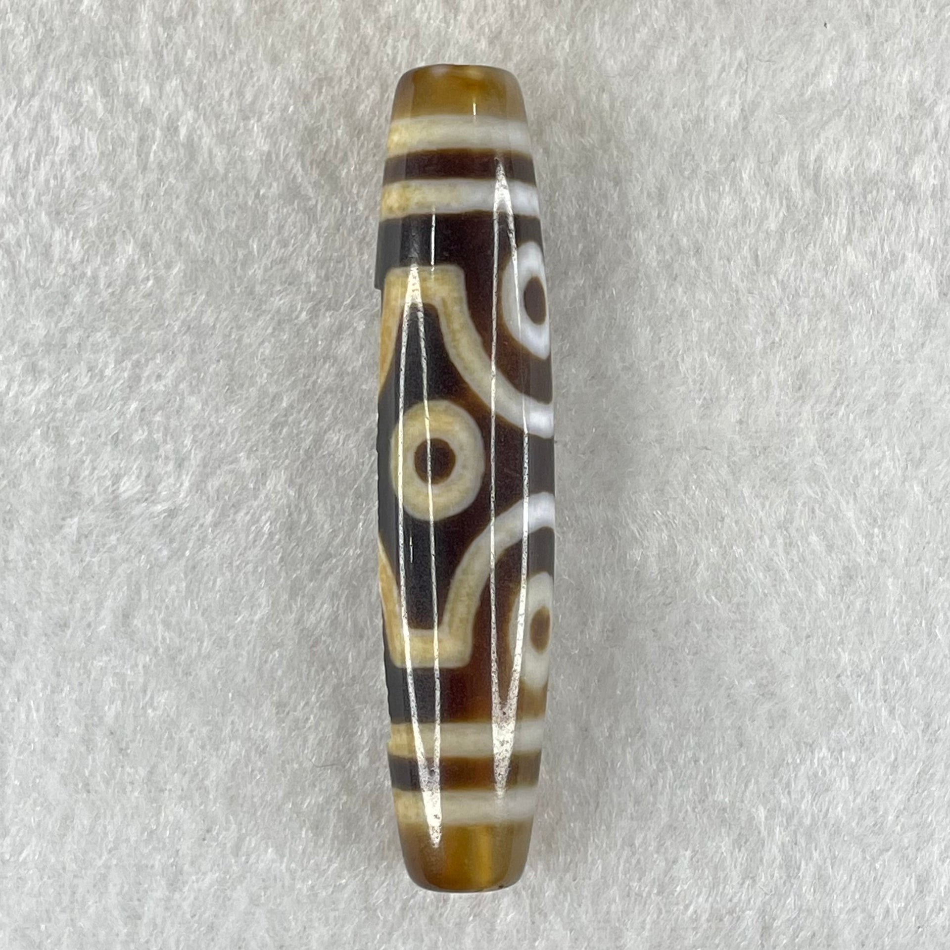 Natural Powerful Tibetan Old Oily Agate 6 Eyes with Zha Ji La Mu Female Cai Shen Carvings Dzi Bead Heavenly Master (Tian Zhu) 三眼扎基拉姆女财神天珠 13.25g 57.8 by 12.7mm - Huangs Jadeite and Jewelry Pte Ltd